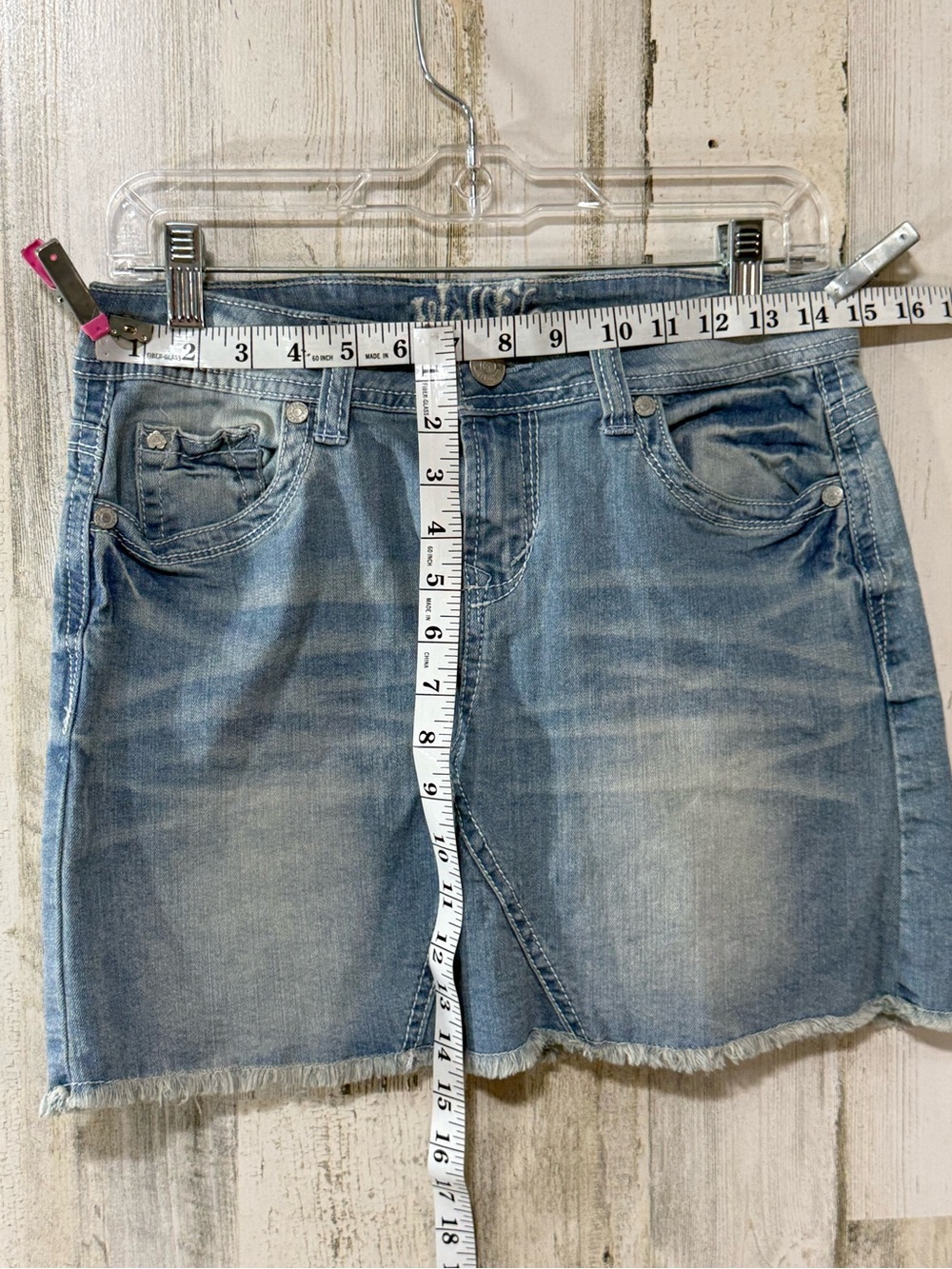 Wallflower Light Blue Washed Denim Mini Skirt with Frayed Hem - Picture 8 of 9